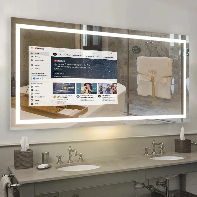 Hotel Bathroom Full Function Smart Android Tv Mirror Bath Gym Smart Led Bathroom Mirror with Touch Screen Magic Smart Mirror