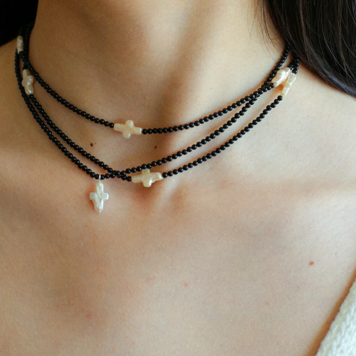 

Новый Европейский Черный Агат Крест Натуральный Пресноводный Жемчуг Бусина Ожерелье Женская Мода Высокое Качество Ювелирных Изделий Тенденция