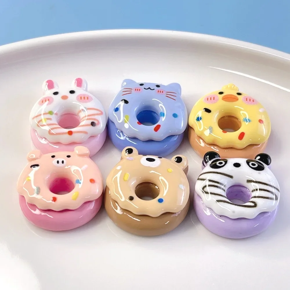 Cartoon Cute Animal Donuts Resin Cabochon Flatback Charm for DIY Jewelry Making Fridge Magnet Phone Case Decoration Accessories