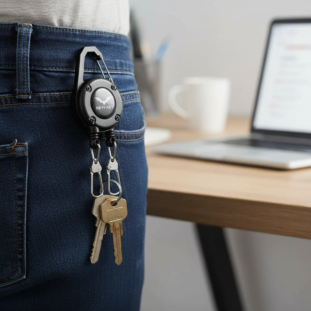Multi-functional Metal Badge Holder Double Head Heavy Duty Reel Retractable Key Ring Hiking