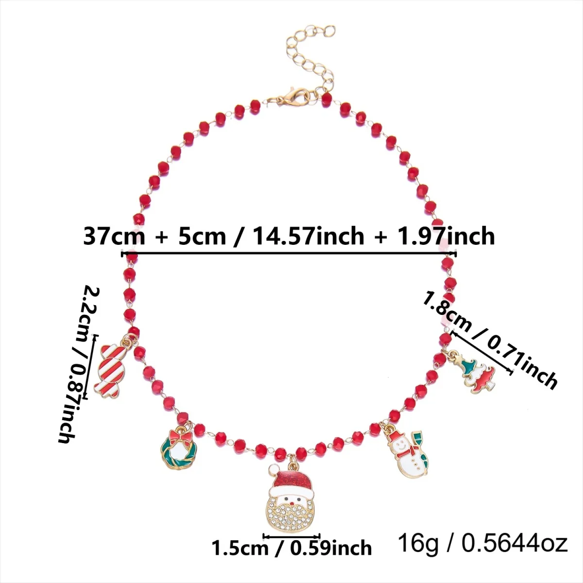 Weihnachtsbaum, Schneemann, Weihnachtsmann, Kranz, rote Kristall-Halskette für Damen und Herren, Weihnachten, Schneeflocken, Glocken, Hirsch, Halsband, Neujahrsschmuck – Detail 34