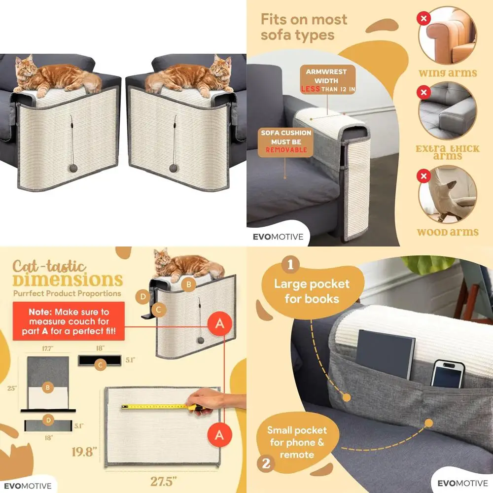 

Cat Couch Protector [2- Pack], Natural Sisal, Comes with 2 Playing Balls, Couch Cat Scratcher, Protect Your Couch rom Cat Scratc