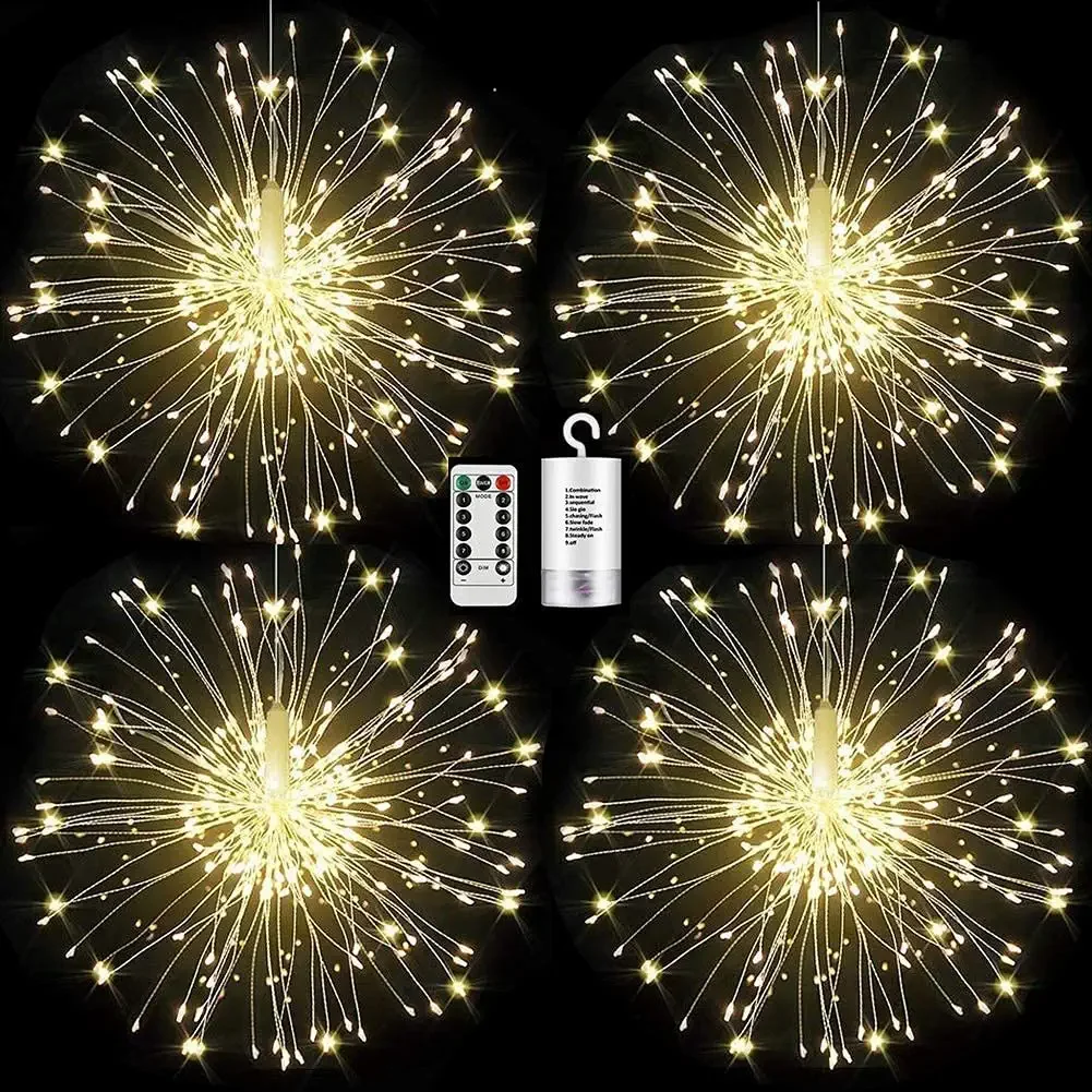 1 Pack 8 Modes Firework Light Starburst Fairy String Lights with Remote Battery Operated, for Christmas Porch Patio Garden Decor