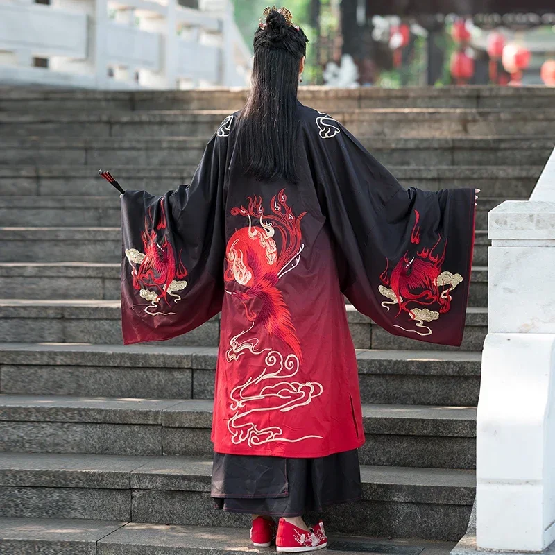 Chinese Dress Black Gradual Change Hanfu China Style Ancient Embroidery Couple Folk Dance Cosplay Costumes Kimono Coat Dresses