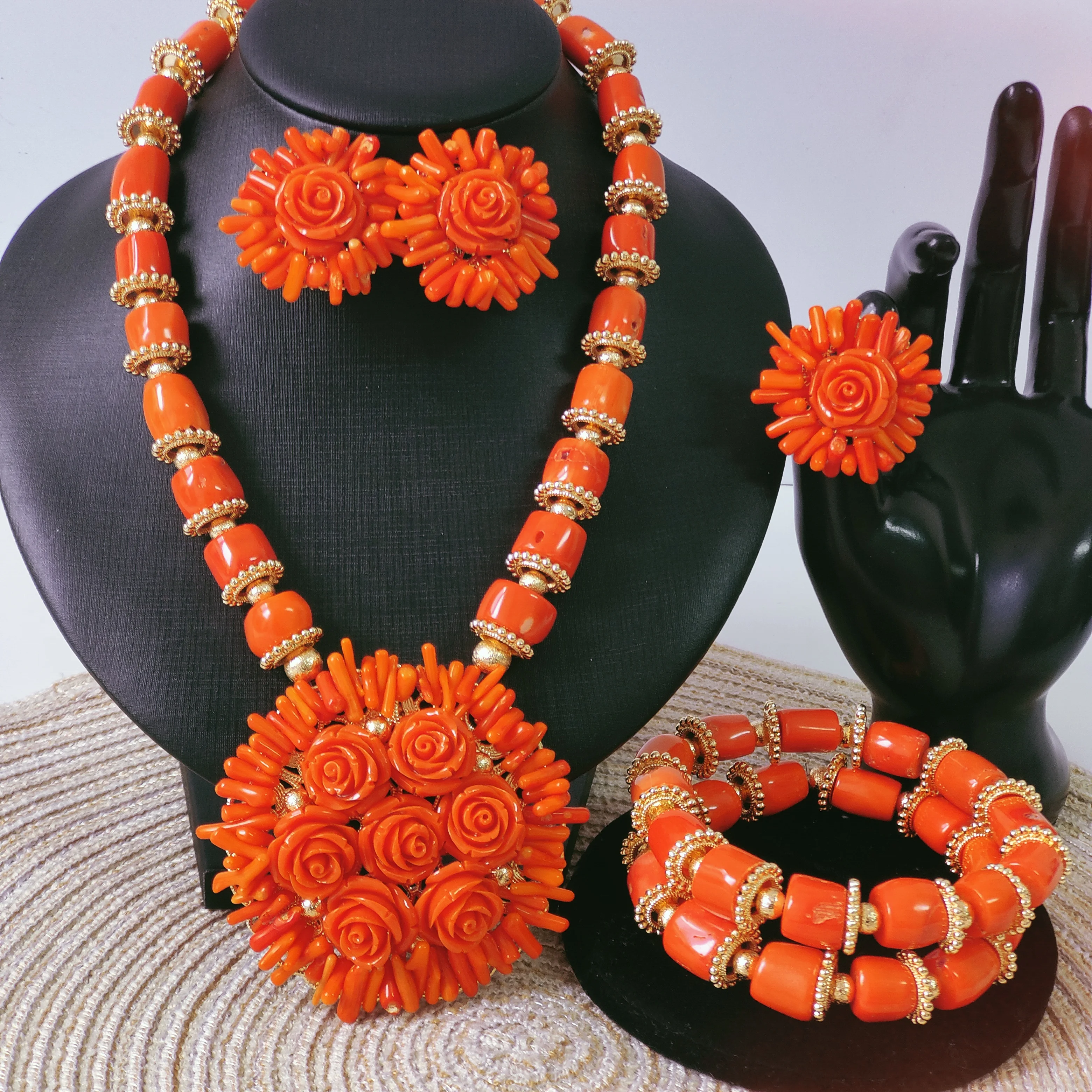 Nigerian Fashion African Jewelry Set Real Coral Beads Bridal Wedding Gifts