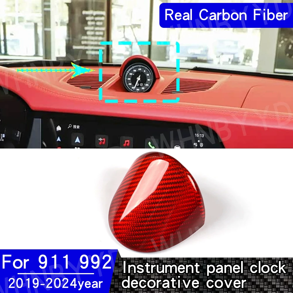 Dashboard Clock Cover Trim Sticker Real Carbon Fiber Dash Clock Protective Cover For Porsche 911 992 2019-2026 Car Accessories
