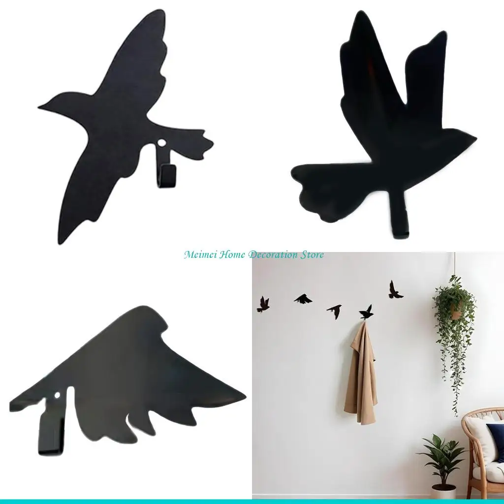 H7BF Artistic Black Bird Hook For Wall Organization Practical Single Prong Hat Hanger