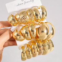 6pcs Golden Bold Alloy Hoop Earrings Vintage Circle Women Accessories