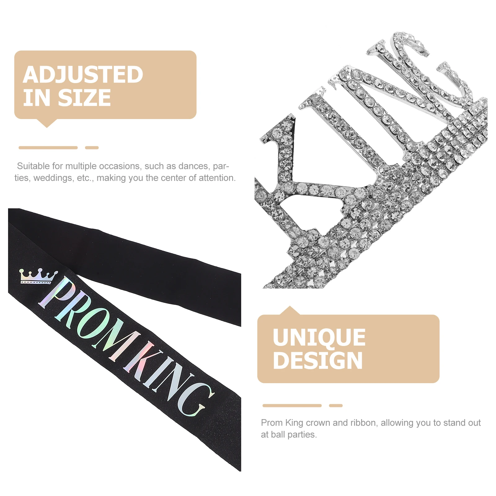 

White K Prom Decorations Crown Sash for Men Prom King Party Decorations Bachelor Sash For Party Gifts