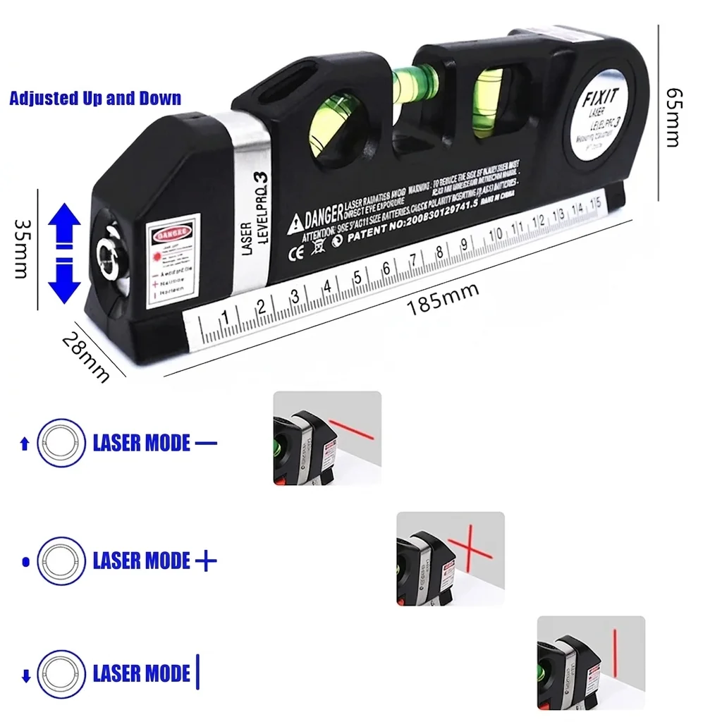 8FT Laser Level Multipurpose Vertical Horizon Aligner USB Rechargeable Standard Metric Ruler Construction Measure Tool
