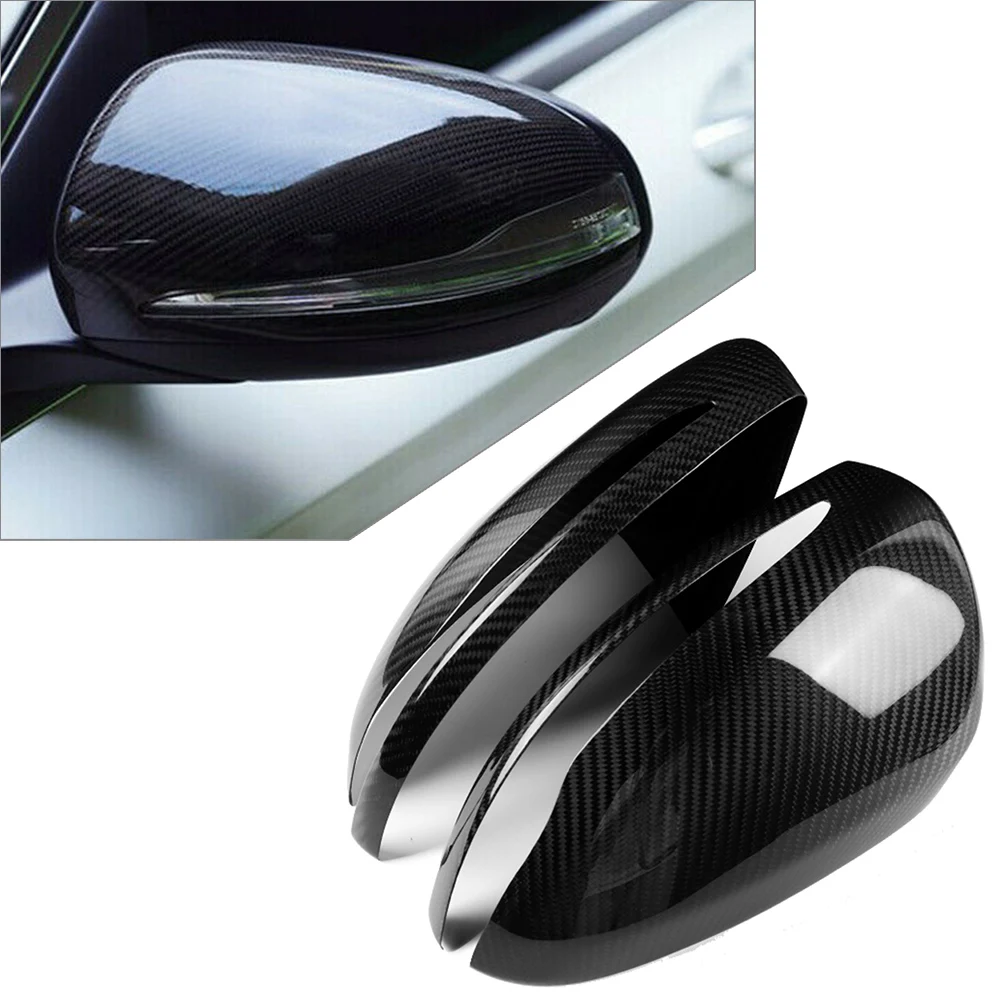 2x Car Rearview Mirror Cap Cover Rear Carbon Fiber For Mercedes Benz W205 W222 S-Class 2015 2016 2017 2018 2019 Right Drive