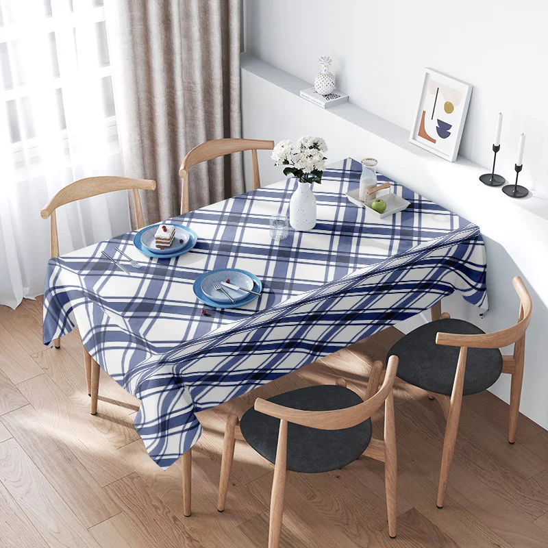 

Checkered Tablecloth Decorative Solid Square Plaid Non-slip Anti-skid Polyester Blue White Large Size Dining Room Table Cover Sh