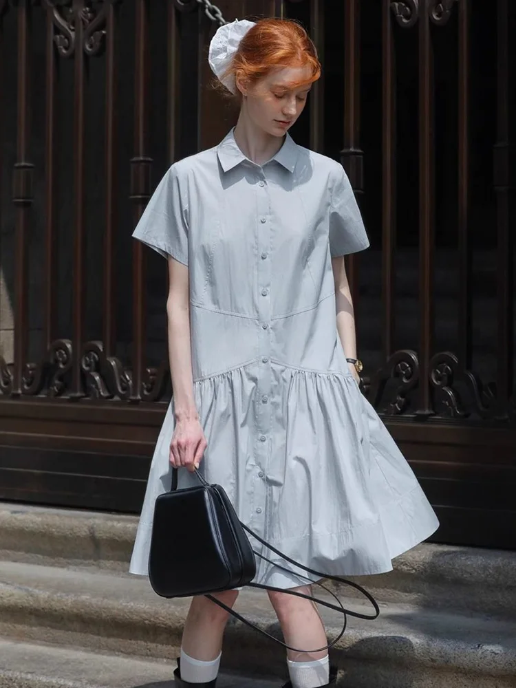 

Sweet Preppy Style Dress Women Loose Vintage American Cute Blue Mini Dress Summer Short Sleeve Casual Female Retro Elegant Dress