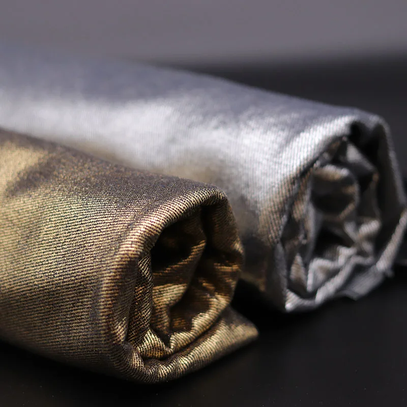 

Bronzing Golden Denim Fabric Glitter Washed By The Meter for Clothes Coats Diy Sewing Plain Thickened Textile Laser Silver Cloth