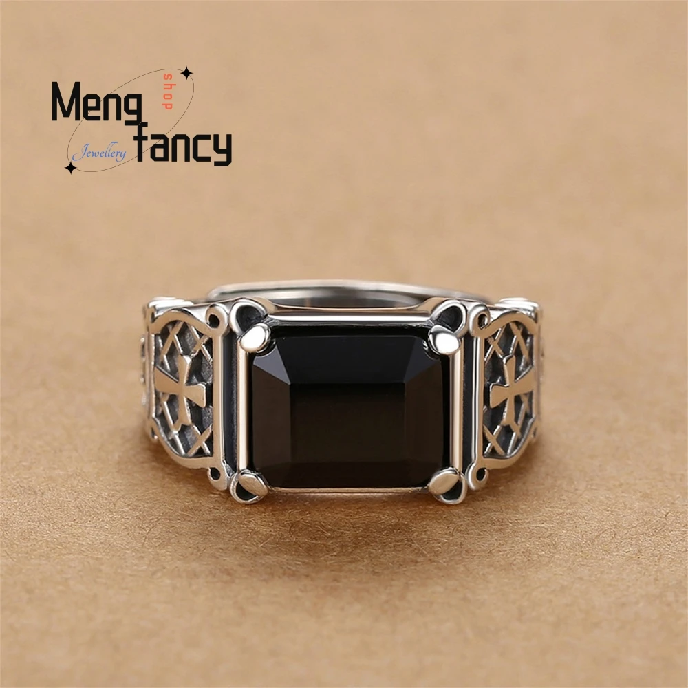 

Men's Ring, Bold And Trendy Single Index Finger Black Onyx Ring, Hip - Hop Cross Fashion Jewelry Exquisite Elegant Popular Simpl