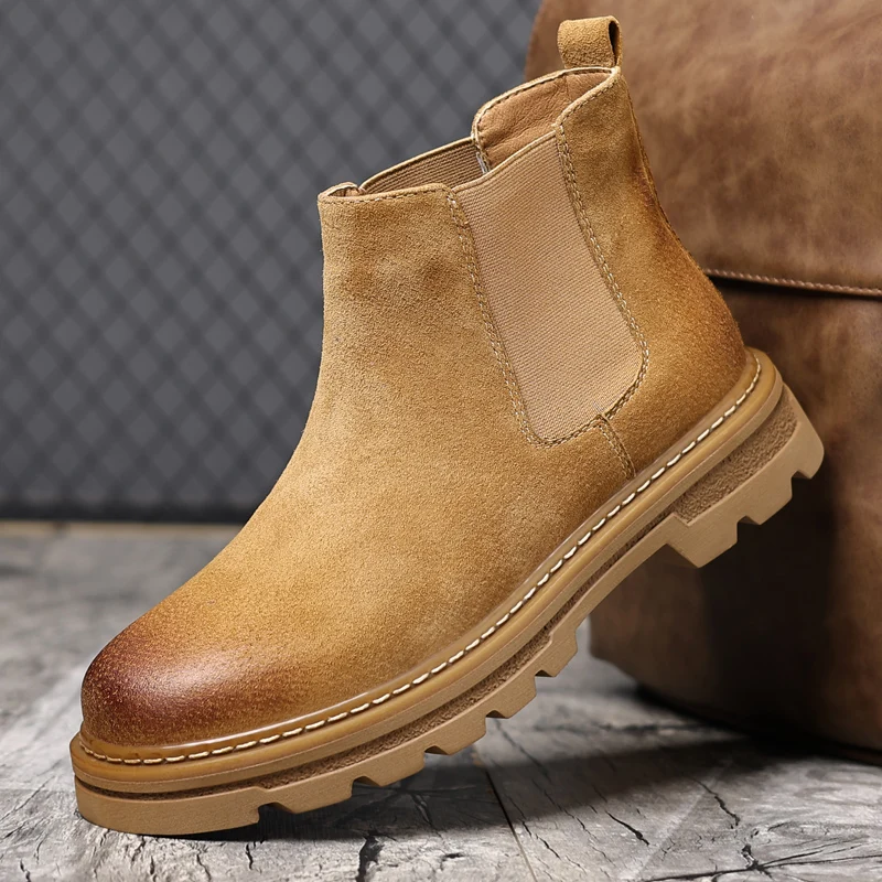 

2025 New Men's Big Yellow Boots Durable Anti - Skid Sole High - Top Chunky Sole Winter Fleece Lined British Work Boots Motorcycl