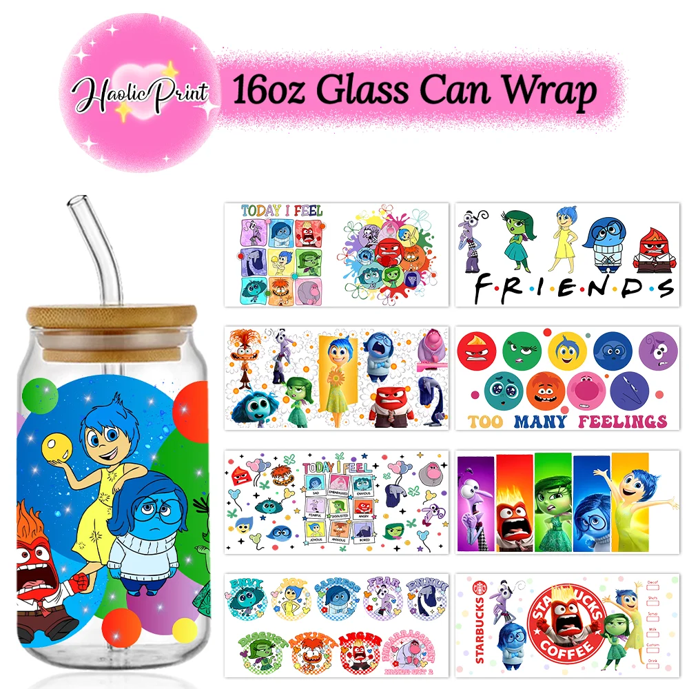 

Inside Out Sadness 16oz UV DTF Cup Wrap Cartoon Libbey Glass Beer Can Tumbler Transfer Stickers Waterproof Permanent Adhesive