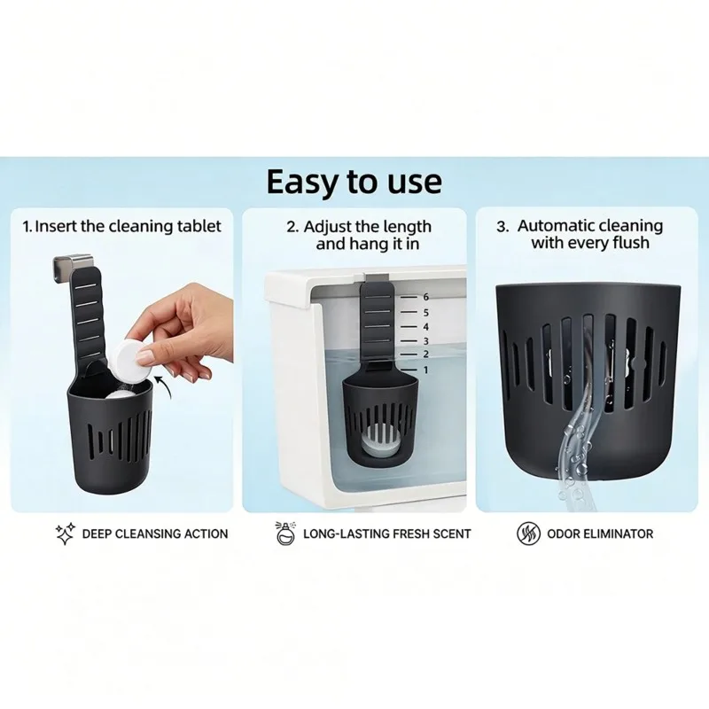 A84E-Adjustable Silicone Basket With Rustproof Hooks Toilet Tank Tablet Dispenser Hanging Tablet Holder
