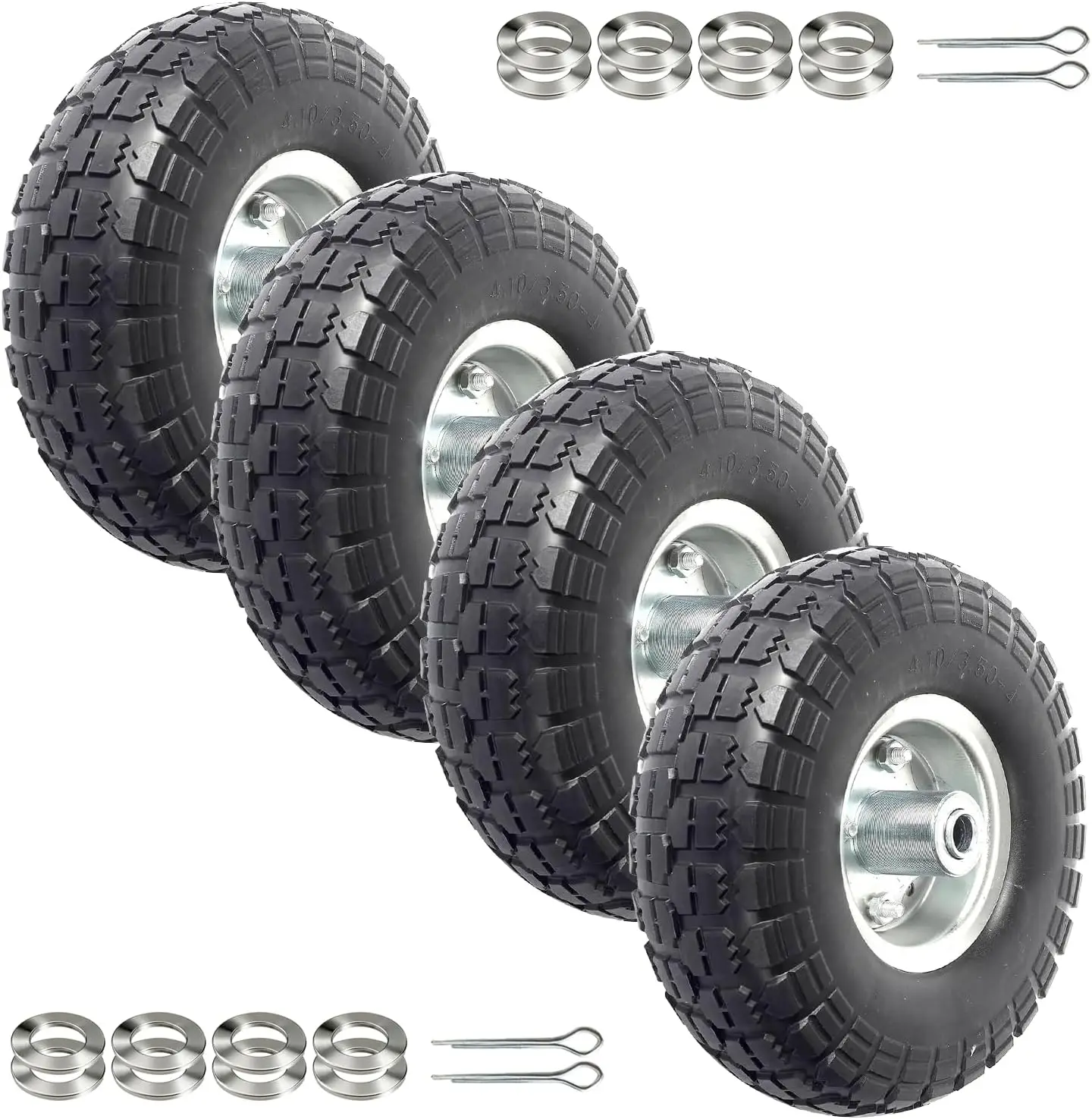 

10-дюймовые цельнолитые резиновые колеса (комплект из 4 шт.) - бескамерная замена для садовых тележек, ручных тележек, тачек