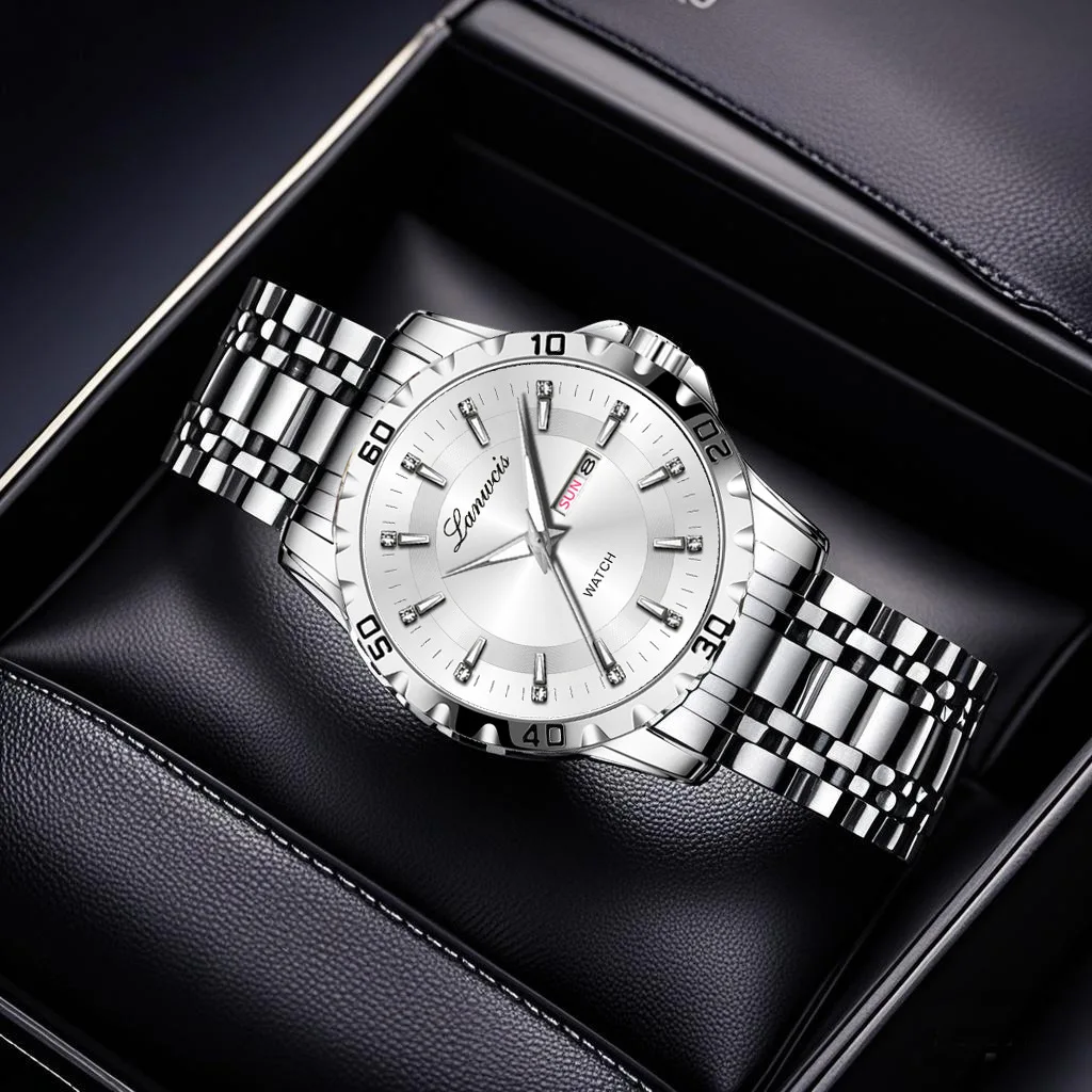 UTHAI Men's Watch High End Calendar Luminous Steel Wristband Fashion Trend Classic Business Quartz Watch Clock Gift