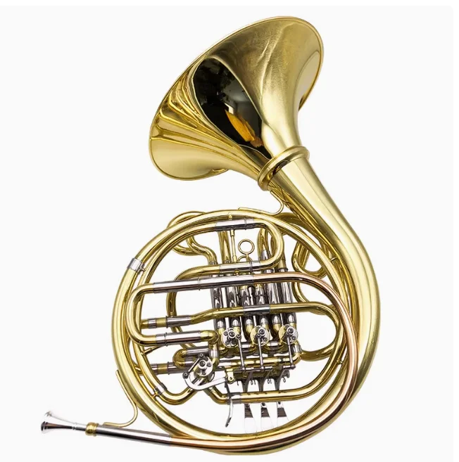

Hooqu Gold Lacquer Brass Body Detached Bell Bb/F Tone 4 Keys Double French Horn