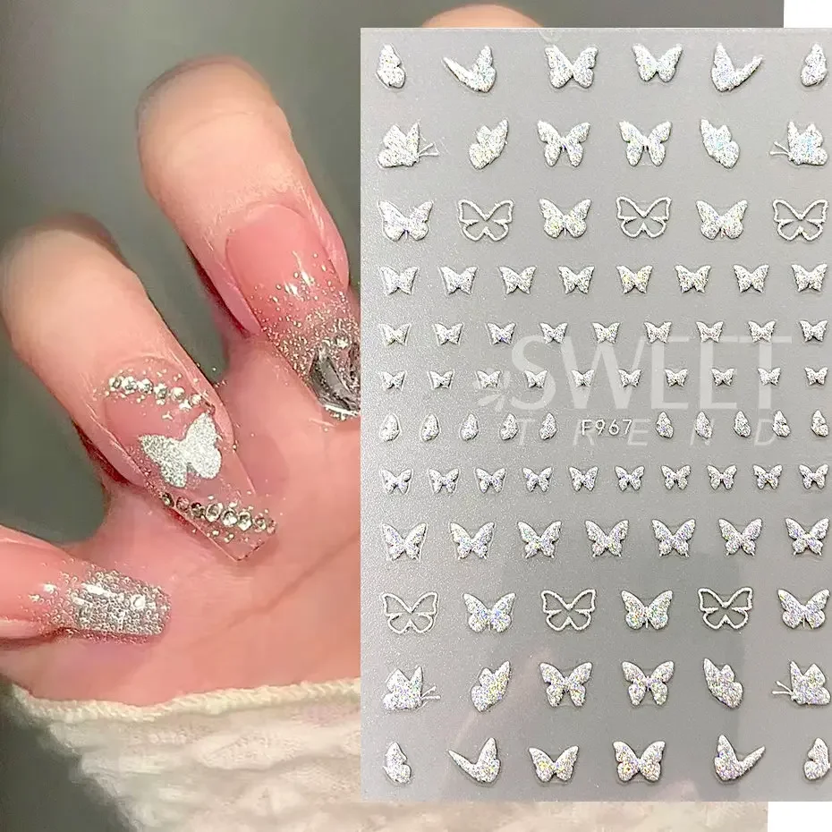 3d reflektierende goldene Glitzer aufkleber Silber pulver Schmetterlings stern Französisch holo graphische Linien Nail Art Aufkleber Dekoration Maniküre