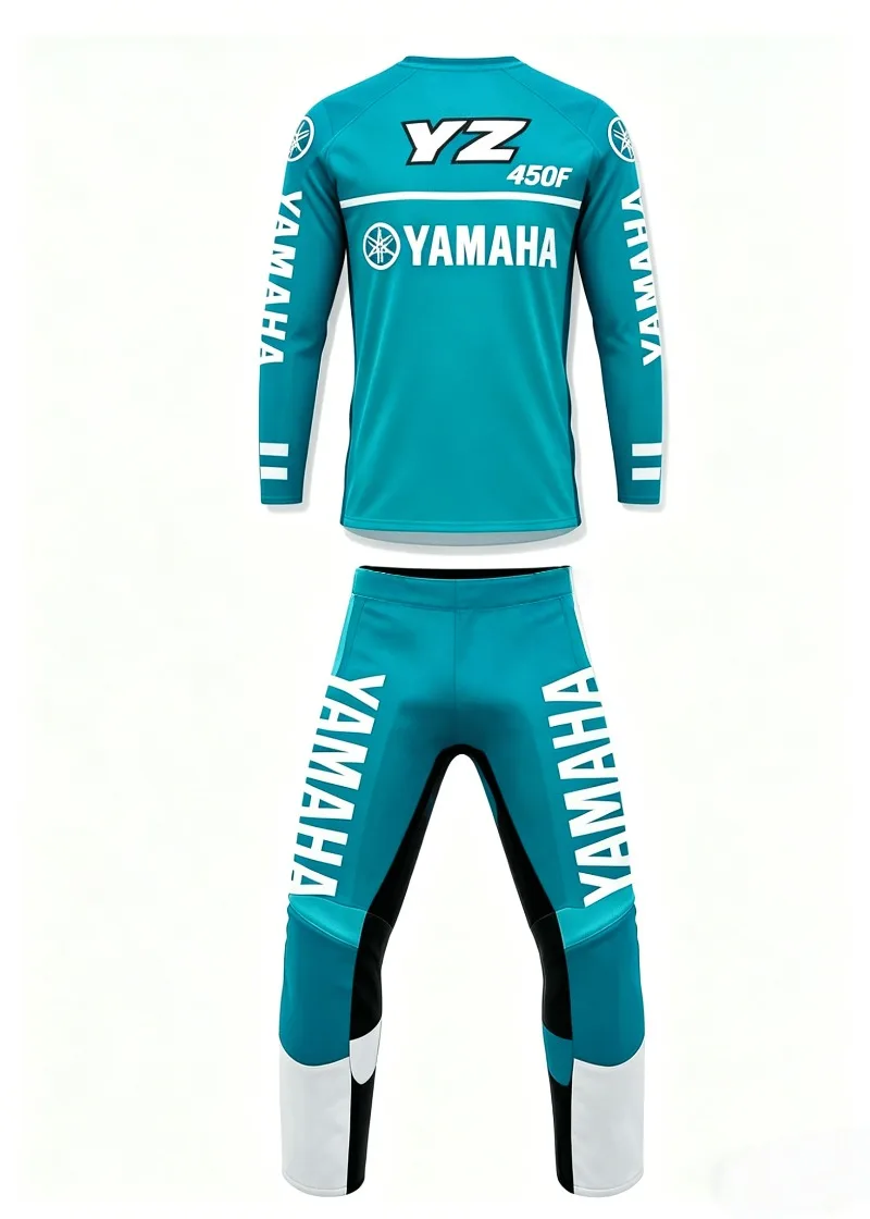 Summer Yamaha Fashion Trend in Blue and Green Long Sleeved Pants Set for Men Women Sun Protection Motorcycle Riding Sportswear