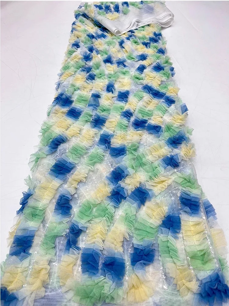 

1 ярд ткани ручной работы с волнистым кружевом и вышивкой пайетками для лоскутных платьев и свадебных ципао, новая марлевая ткань