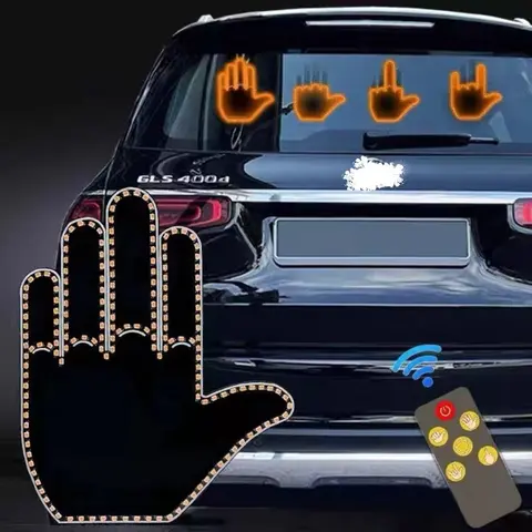 1 Set Car Finger Light with Remote Control Cool Funny Car Interior Light Finger Up LED Middle Finger Hand Lamp Car Accessories 1
