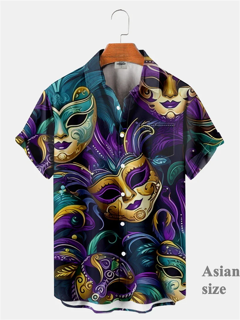 Mardi Gras Men's Mask Graphic Short Sleeves Shirt 3d Print Artistic Casual Fashion Outdoor Vacation Spring & Summer Unisex Shirt