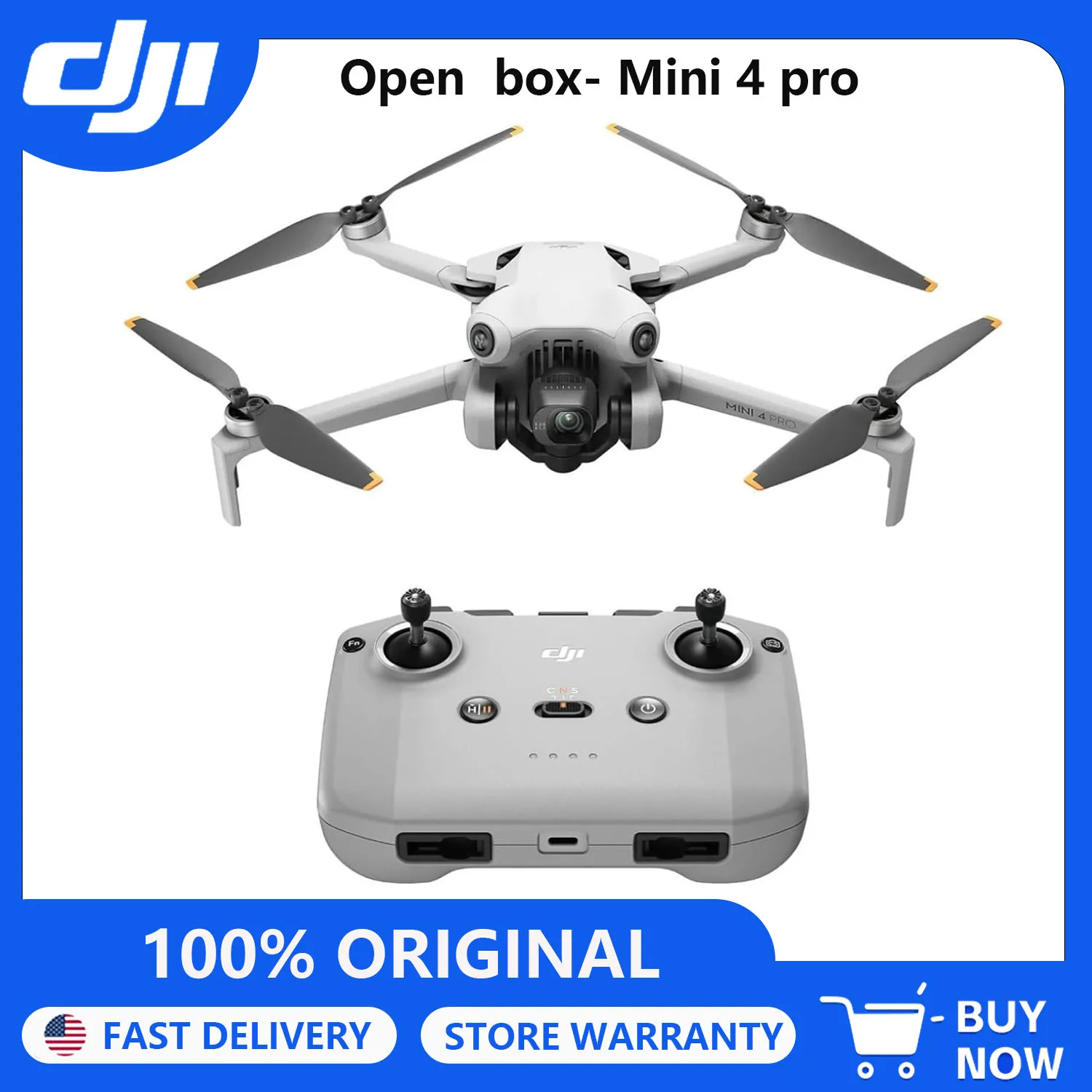Open Box-DJI Drones Mini 4 Pro (DJI RC-N2), Drones with Camera for Adults 4K, Under 0.549 Lbs/249 g, 34 Mins Flight Time, 20km Max Video Transmission Distance, Omnidirectional Vision Sensing, Mini Drone for Beginners