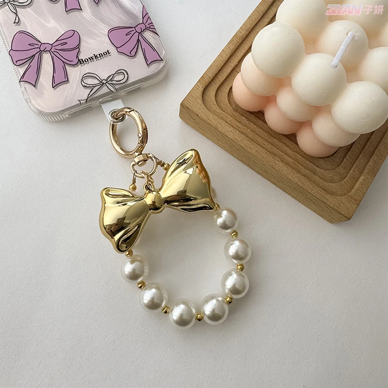 Bowknot Pearl Hoop Keychain Decorations Keyring Ornament Backpack Handbag Charm Pendant Gift For Girls Women