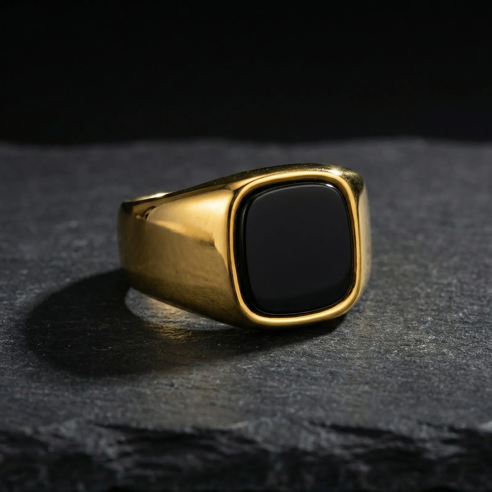 Stylish Black Stone Rings for Men Boys,Waterproof Stainless Steel Geometric Square Ring Signet Ring,Jewelry Gifts for Him
