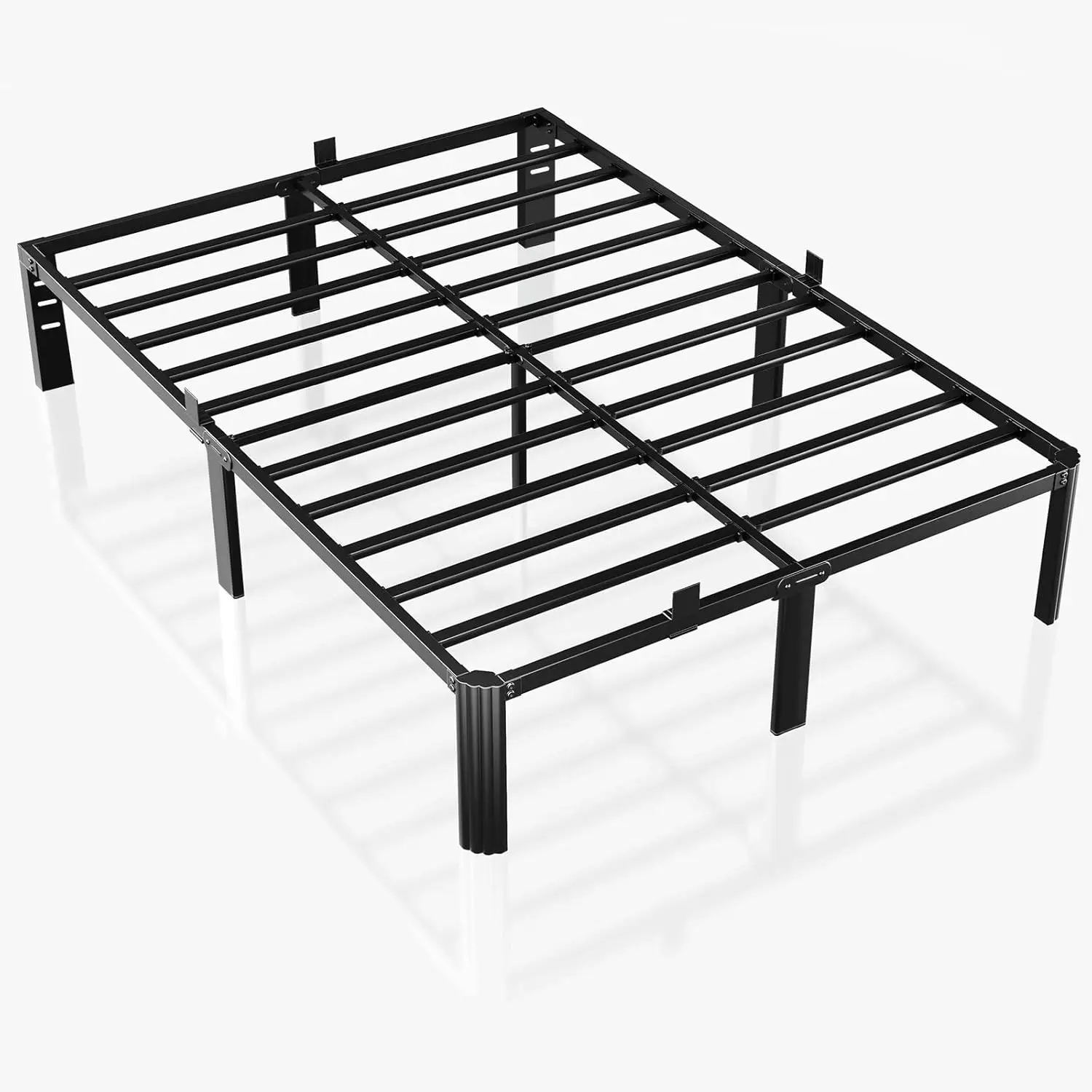

Metal Bed Frame Full Size with Headboard Hole and Round Corner Legs Mattress Retainers 3500LBS Heavy Duty Steel Slats No