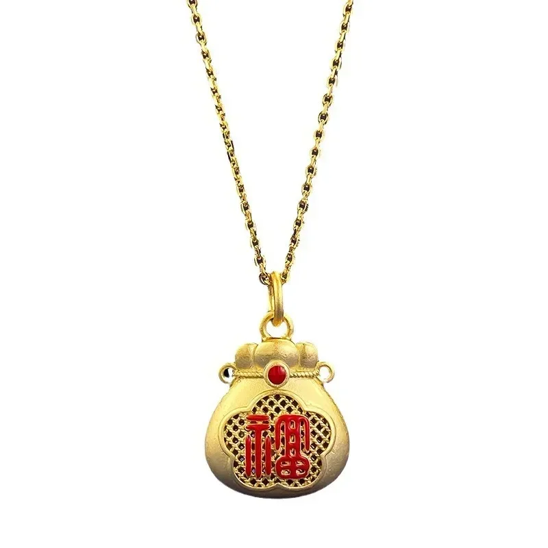 Desire New S925 Silver Gold-plated Lucky Bag Pendant with Chinese Style Gold Necklace Adjustable