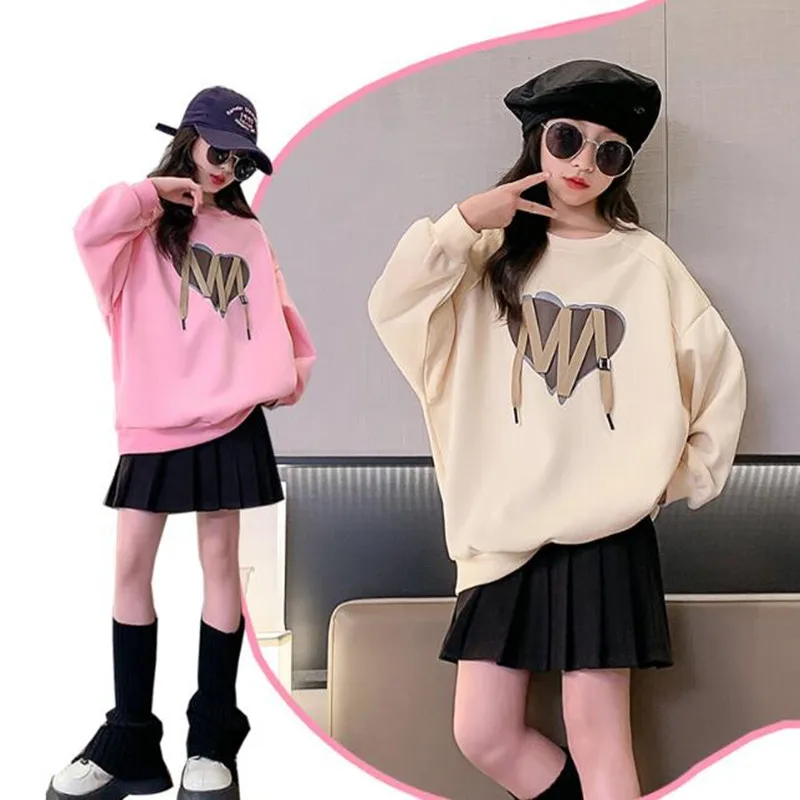 

Girls Sweatshirts Spring Autumn 2024 New Children Clothes Teenage Girl Long Sleeve Top Fashion Kids Bottoming Shirt