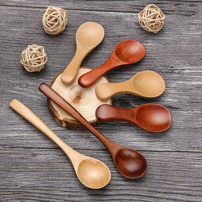 Wooden Spoon For Eating Japanese Style Mini Cooking Soup Spoon Coffee Tea Dessert Spoons Household Wood Tableware Kitchen Tools