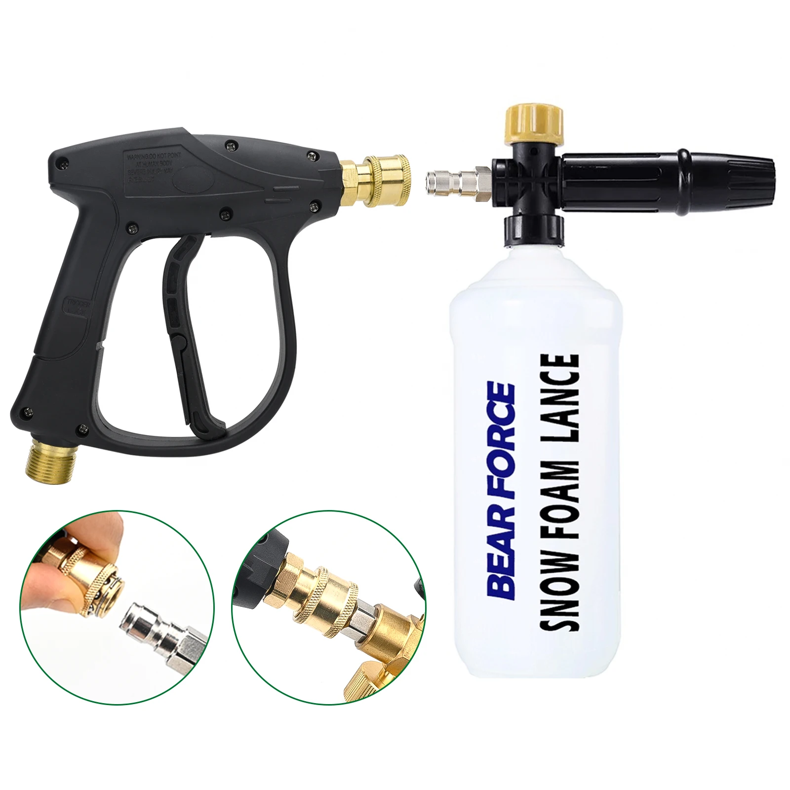 High Pressure Washer Gun 4000PSl Car Wash Foam Spray Short Gun Nozzle Aluminium Valve Wash Gun With 5 Colour Nozzle