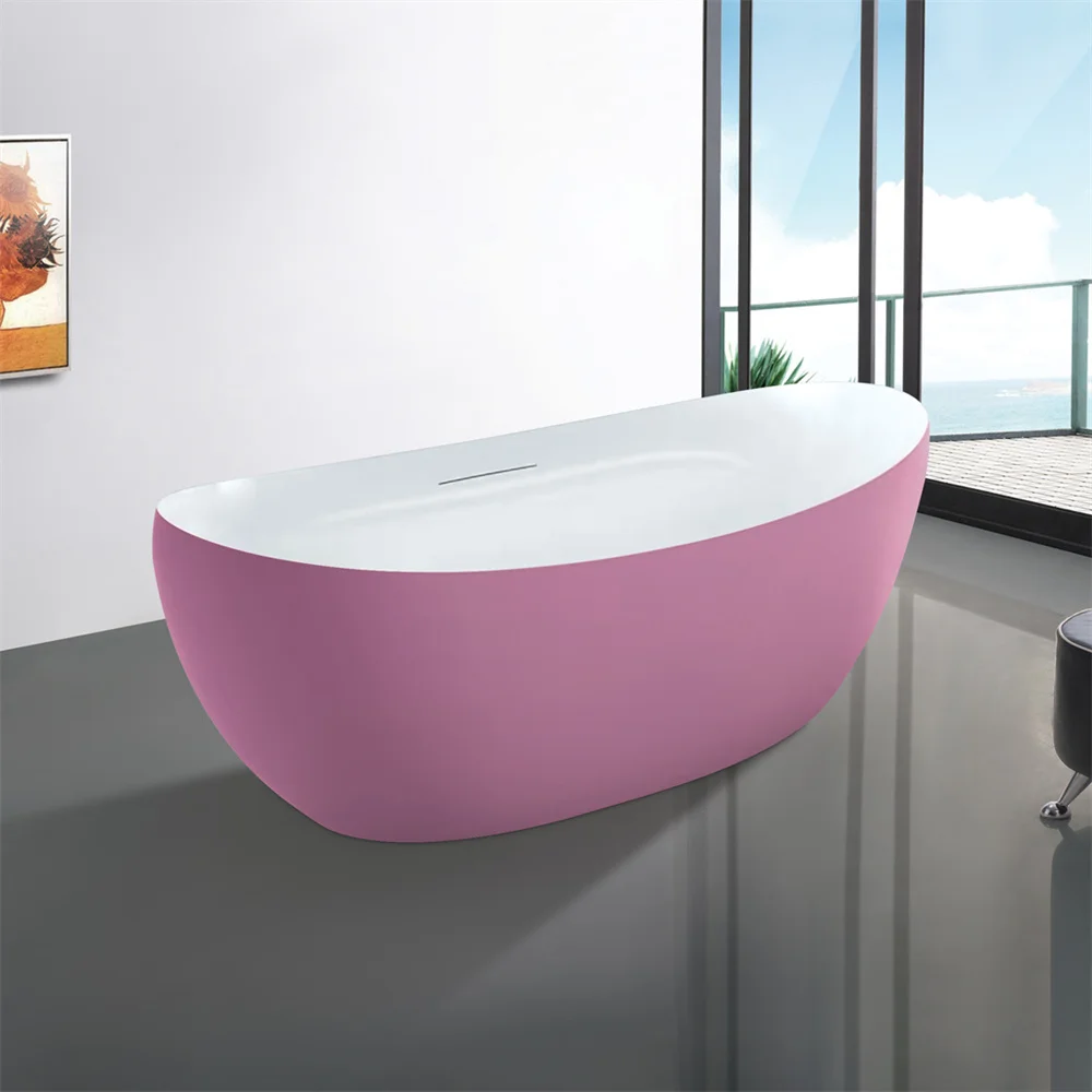

60 Inch Modern Hotel Bathroom Massage Bathtub Free Standing Bathtub Pink Color Acrylic Hot Tub