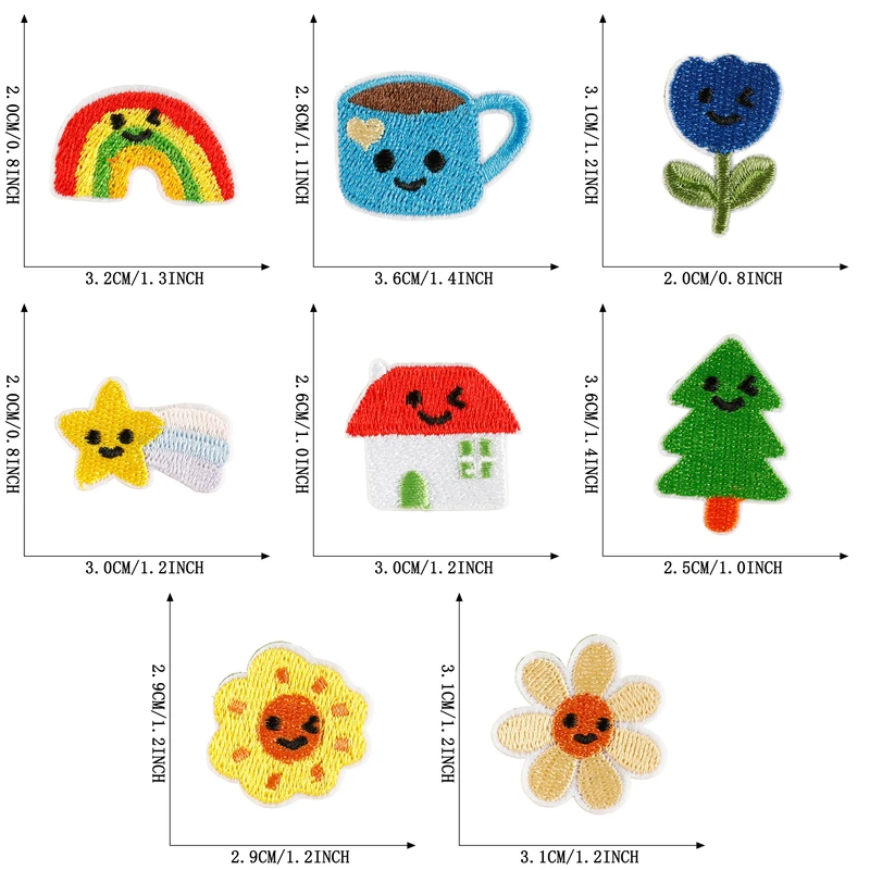 8 Stück Regenbogen-Blumen Niedliche Aufbügelbare Patches für Kleidung, Bestickte Thermoadhäsive Kleine Kinder-Aufnäher, Stoff-Applikation, Aufkleber, DIY – Detail 2