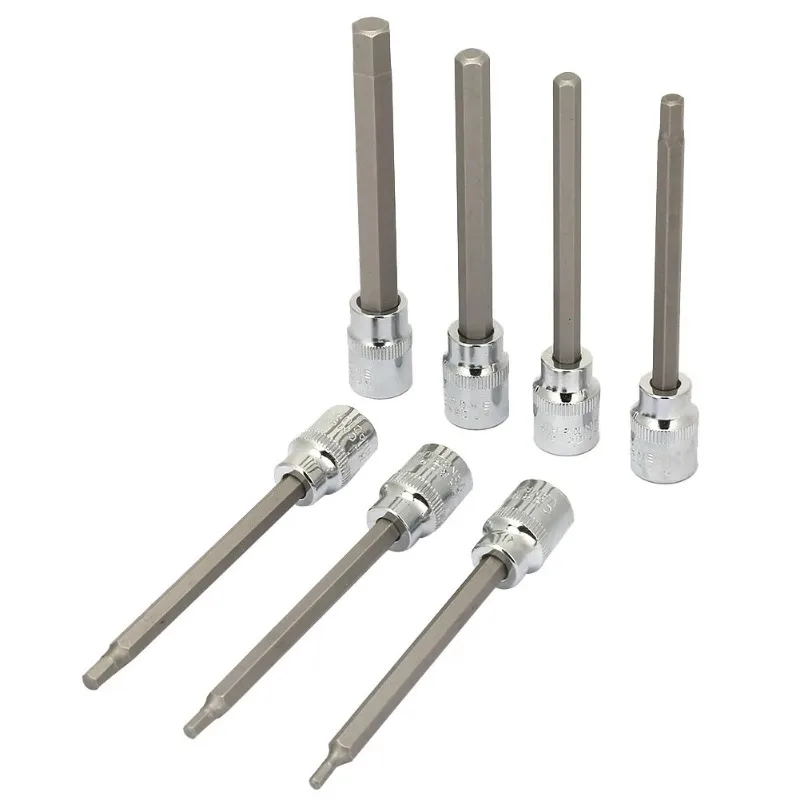 BIESUO 7pcs 3/8 Square Socket Bit with 1/8 3/16 7/32 1/4 9/32 5/16 3/8 Hex Extend Long Bit Socket Set