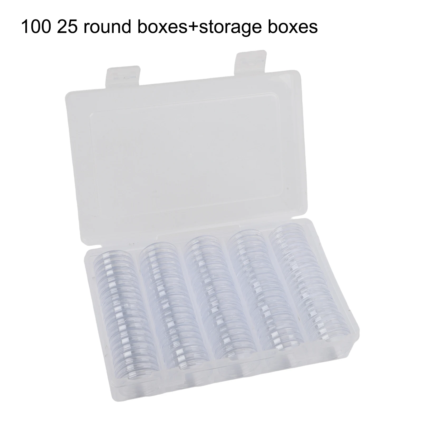 100pcs 25mm Round Coin Capsules with Plastic Storage Container for Copper Silver Commemorative and Gold Coin Collectors