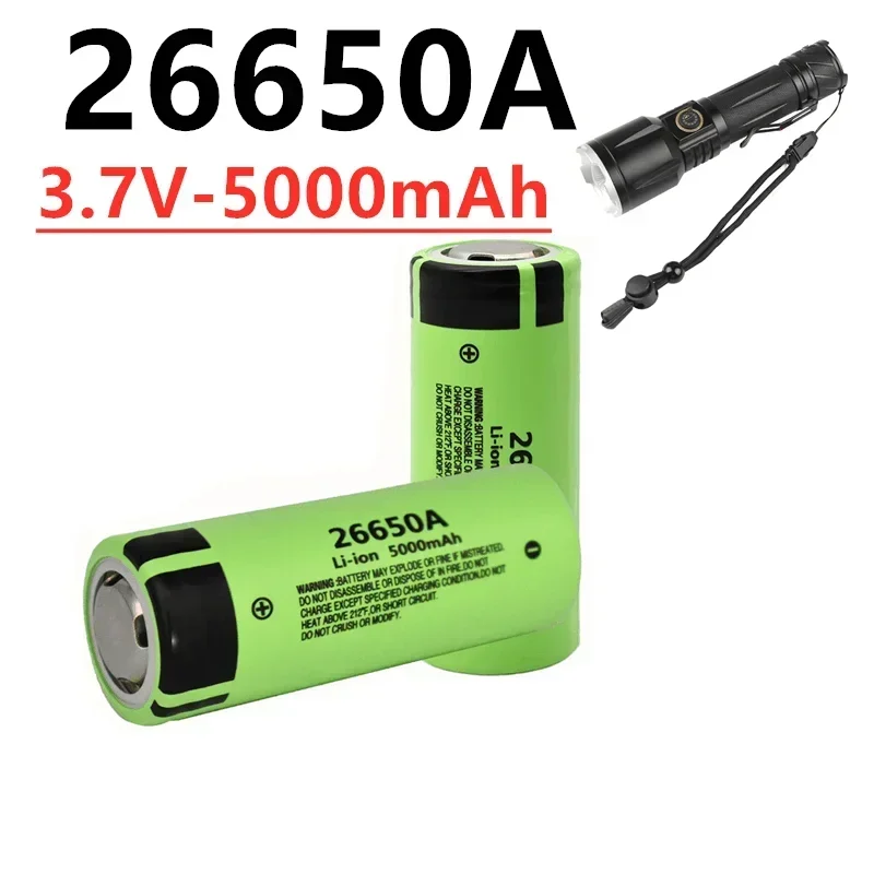 100% 26650 battery Rechargeable lithium-ion battery for flashlight 26650A 3.7V 5000mAh