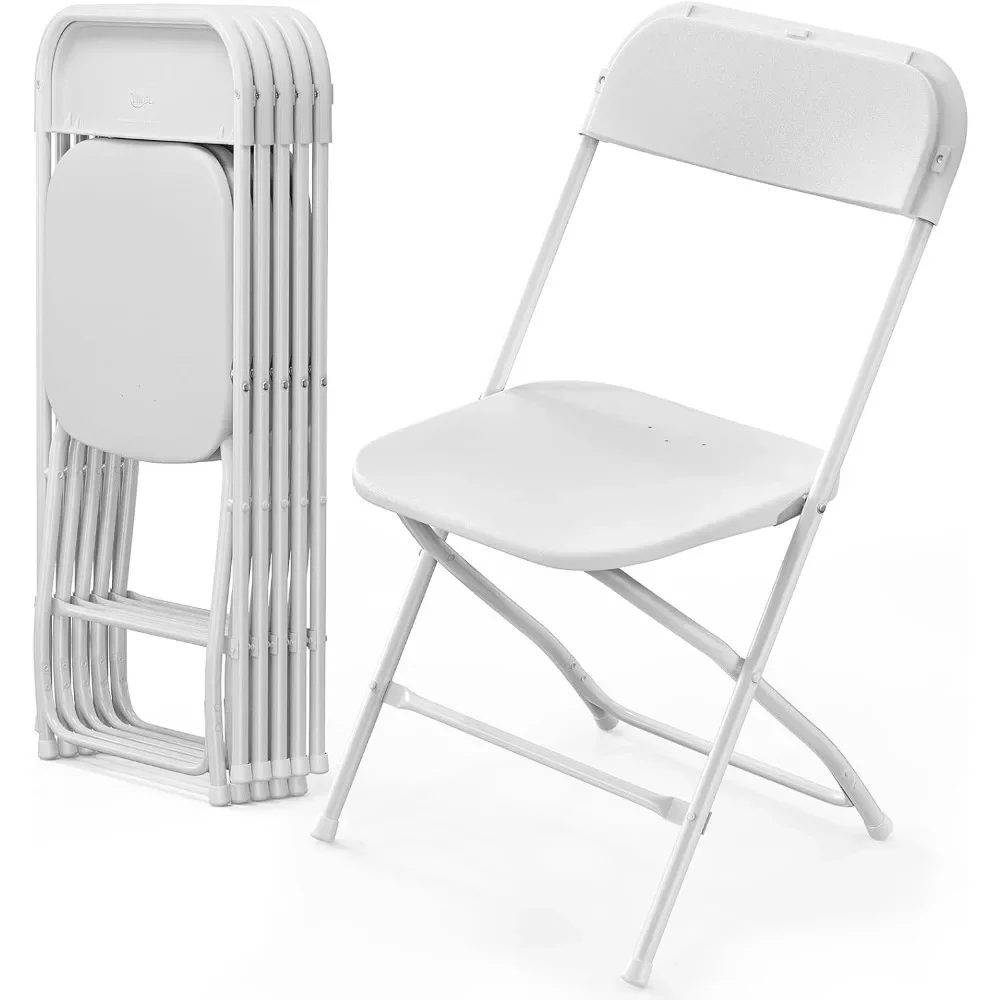 6 Pack White Plastic Folding Chair,Indoor Outdoor Portable Stackable Commercial Seat with Steel Frame 350lb. Capacity for Events