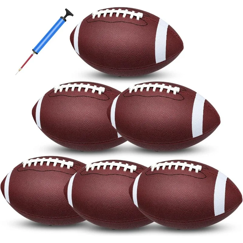 

6 Pack Youth Size 6/Official Size 9 Footballs Inflatable with Pump for Youth, Junior, Adult, College, High School, Regulation