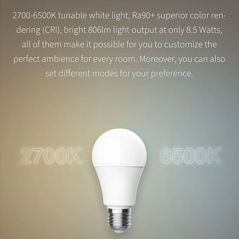 Nuova lampadina LED intelligente Aqara T1 versione globale Zigbee 3.0 E27 2700K-6500K lampada a luce LED per casa intelligente per Xiaomi Mihome Homekit