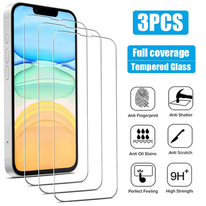 

Tempered Glass For iPhone 15 16 17 Pro Max 14 Plus 16E 17E 13 Mini Screen Protector For iPhone 13 12 11 Pro Xr Xs Max Air Glass