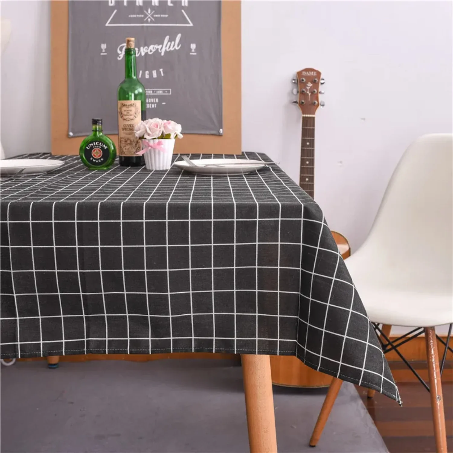 Premium Quality Versatile and Elegant Linen Cotton Table Cloth with Plaid Stripe for Chic Home Decor - Sleek Modern Rectangular