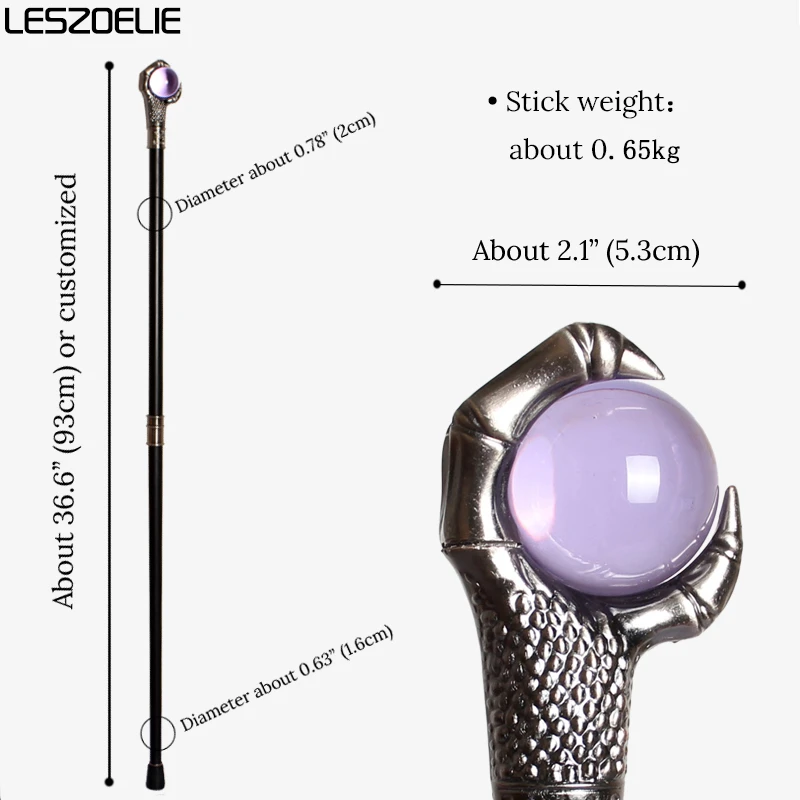عصا المشي مخلب التنين للفتيات مع كرة كريستال اللافندر امرأة أنيقة عصرية قصب سيدة تأثيري عصي المشي للحفلات