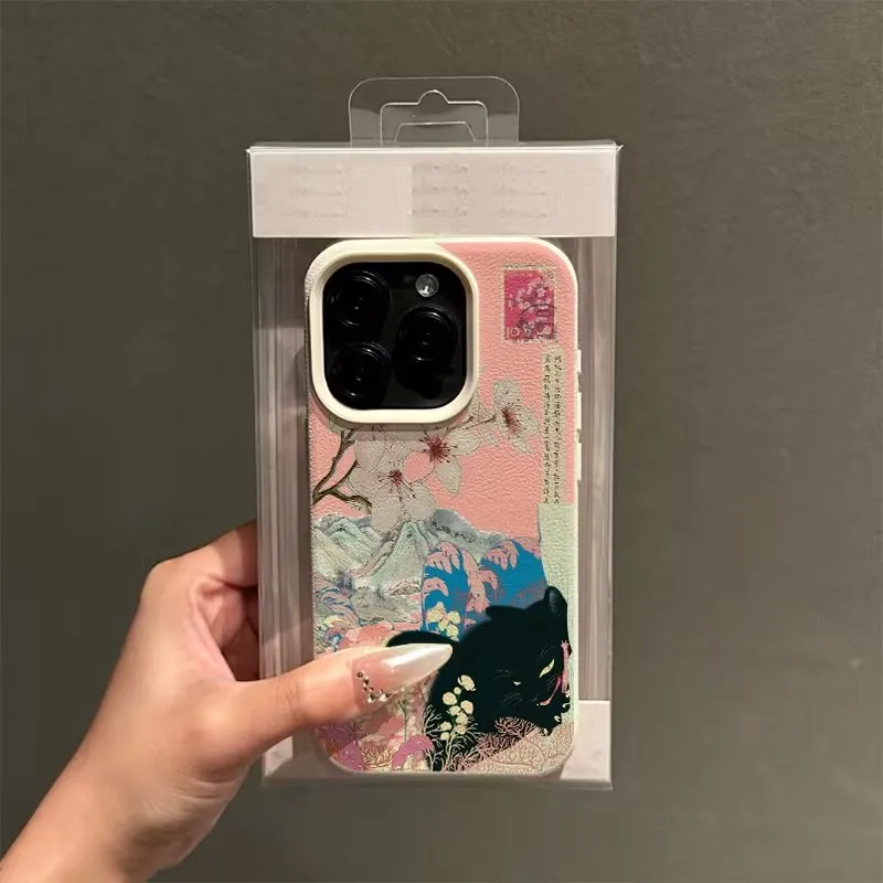 Vintage Lichee leather pattern Phone Case For Redmi Note 15 14 13 12 11 10 9 8 Pro Plus 4G 5G Shockproof Cover Sakura Cat
